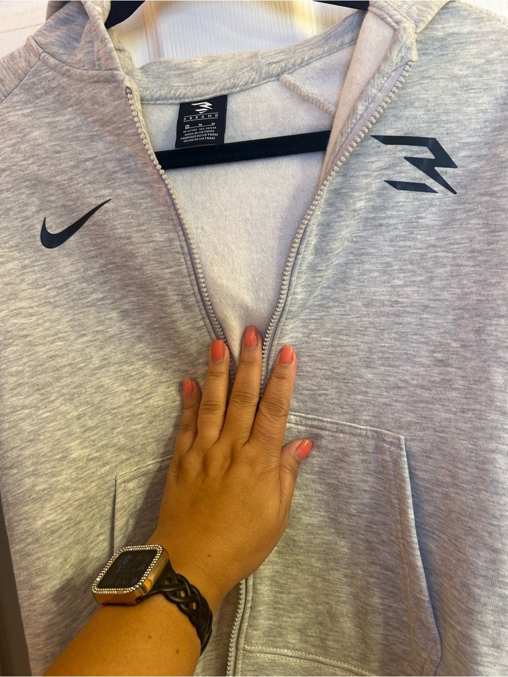 Nike Light Gray Full-Zip Fleece Hoodie Jacket - Picture 3 of 5